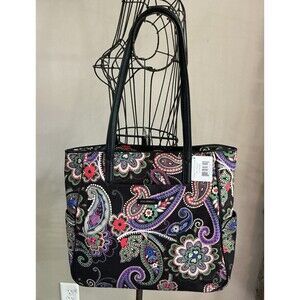 Vera Bradley Kiev Paisley Black Multi Preppy Tote Handbag EUC